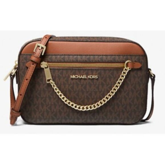 Michael Kors Womens Brown Jet Set Large Logo Crossbody Bag New - Picture 1 of 9